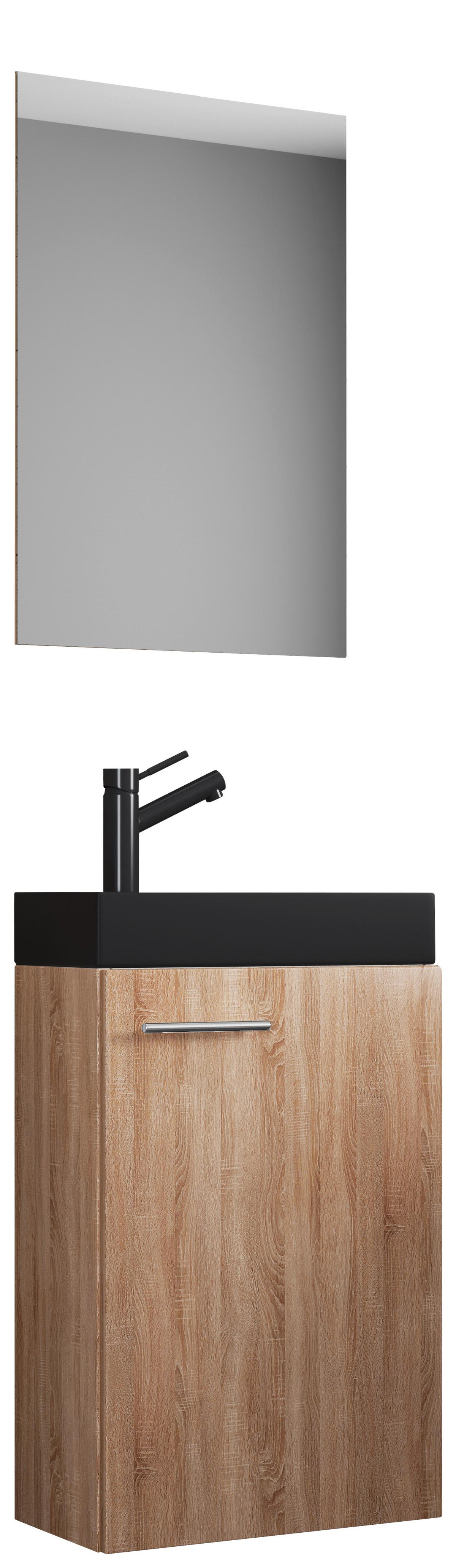 Gästebad Slito Bl - Schwarz/Sonoma Eiche, MODERN, Glas/Keramik (41cm) - MID.YOU