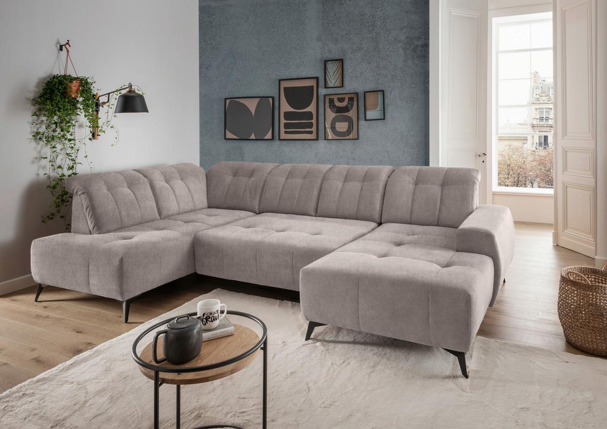 Ecksofa, Sitzvorzug Elektrisch Sano, Taupe, 200x337x180 cm - Taupe/Schwarz, MODERN, Textil (200/337/180cm) - Livetastic