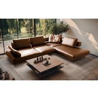 Ecksofa Como Echtleder Cognac 306x237 - Cognac/Schwarz, Design, Leder (306/237cm) - Livetastic