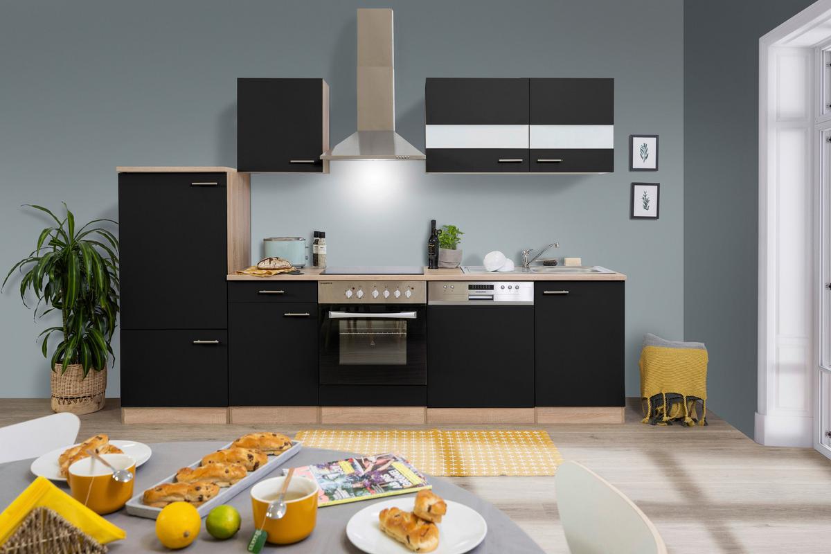 Küchenzeile ohne Geräte B: 280 cm Schwarz/Eiche Dekor - Eichefarben/Schwarz, Basics, Holzwerkstoff (280/200cm) - Respekta