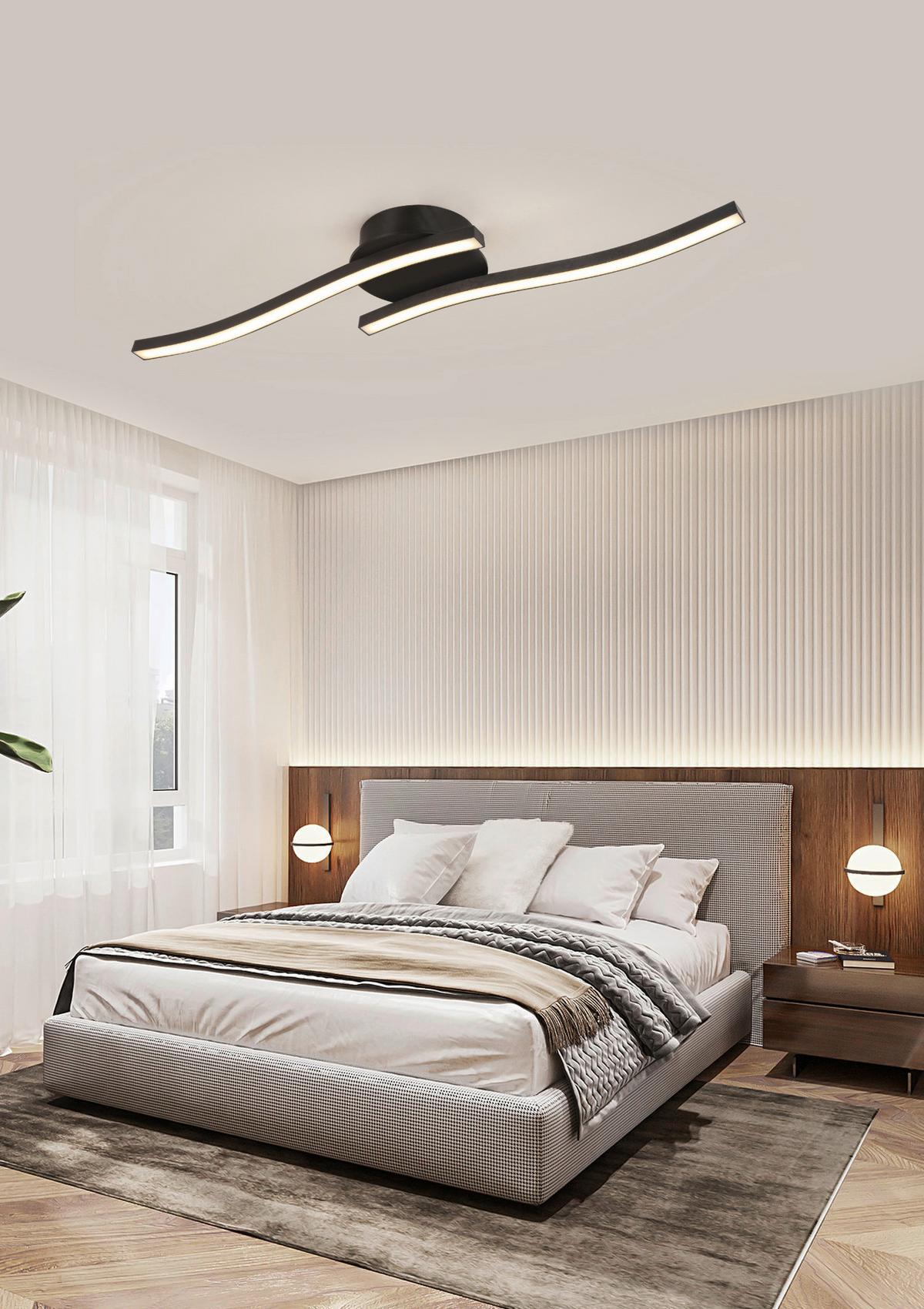 Led-deckenleuchte Iryna L: 55 Cm - Schwarz, Design, Kunststoff/Metall (55/12/6,5cm) - Luca Bessoni
