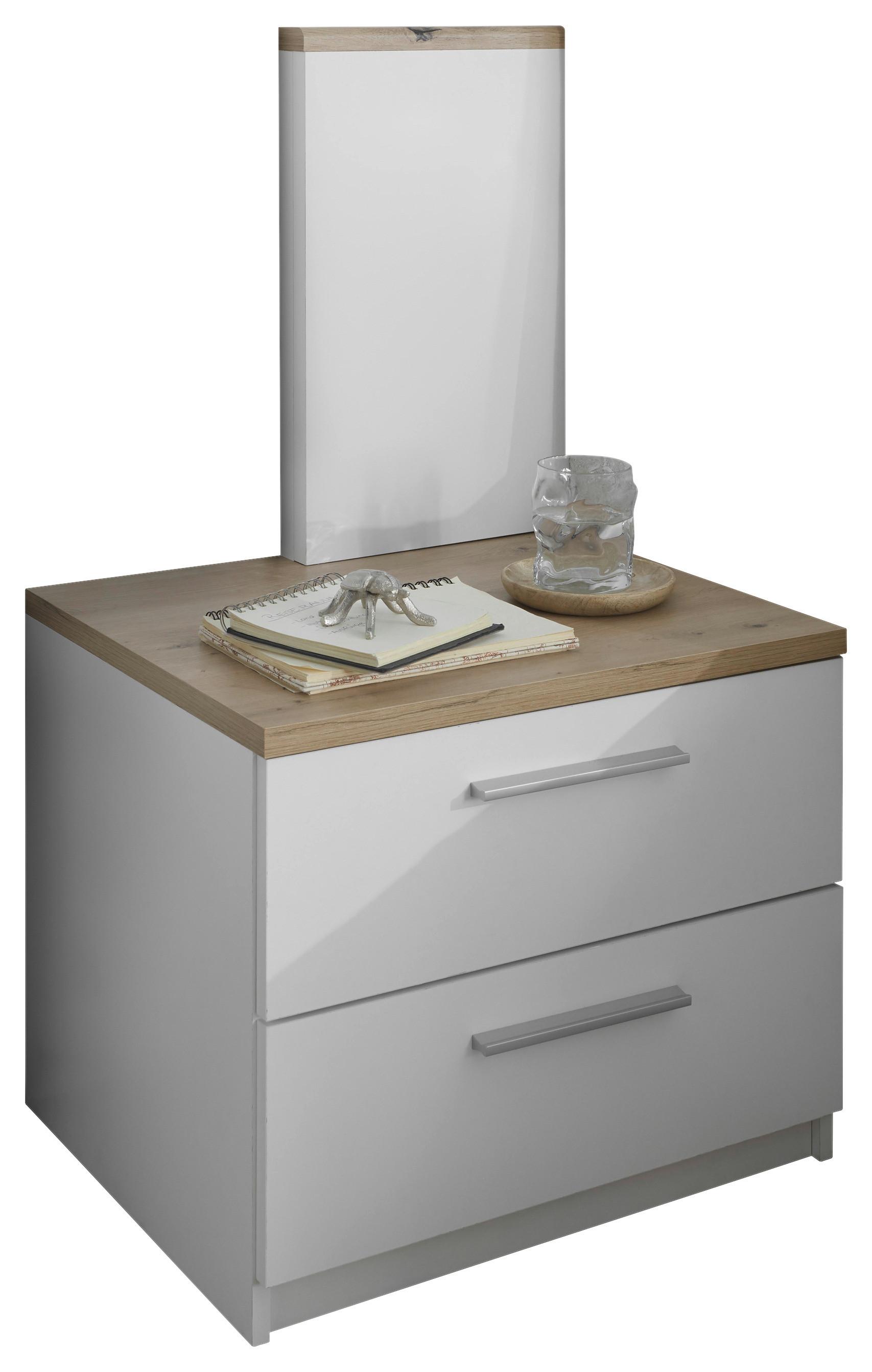 Nachtkästchen Eiche Dekor/Weiß H: 46-89 cm Sizilia - Schwarz/Weiß, MODERN, Holzwerkstoff (55/46-89/40cm)