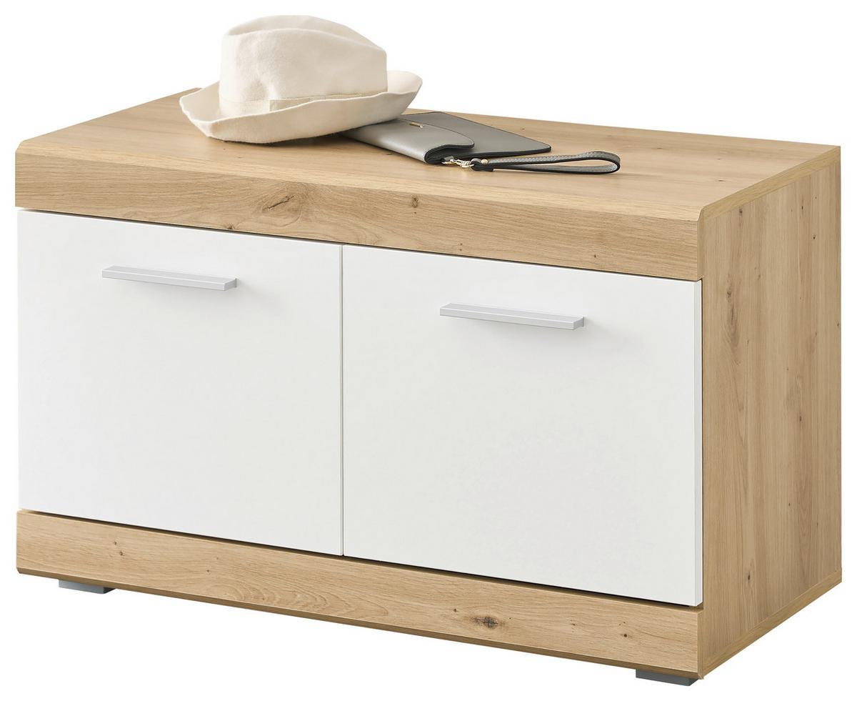 Garderobenbank Nola Eiche Artisan/Weiß B: 80 cm - Weiß Hochglanz/Silberfarben, Design, Holzwerkstoff (80/49/38cm) - MID.YOU