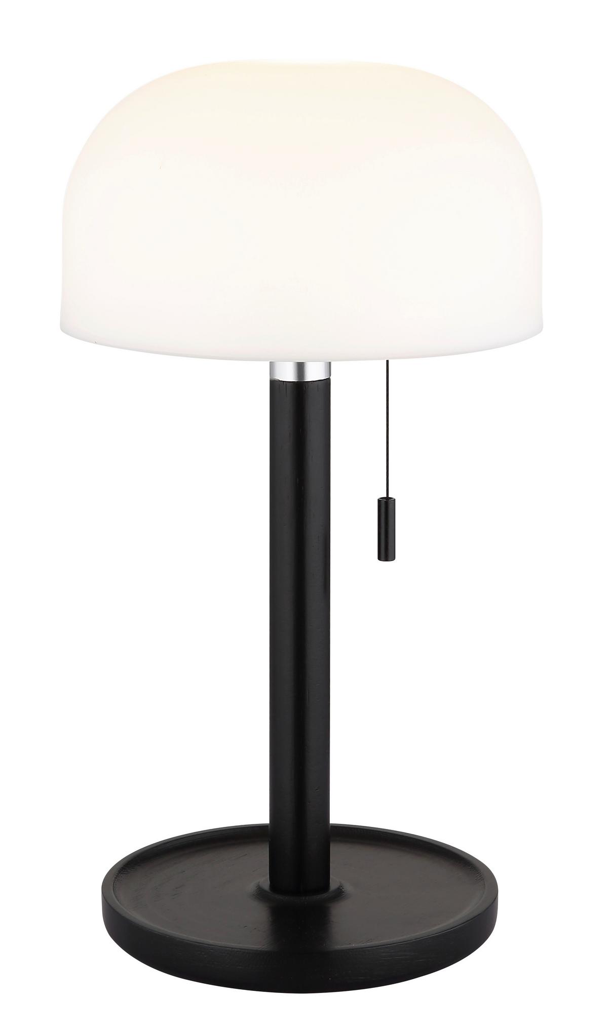 Akku-Tischleuchte 21016s Norman - Opal/Schwarz, KONVENTIONELL, Holz/Kunststoff (15/28cm) - Globo