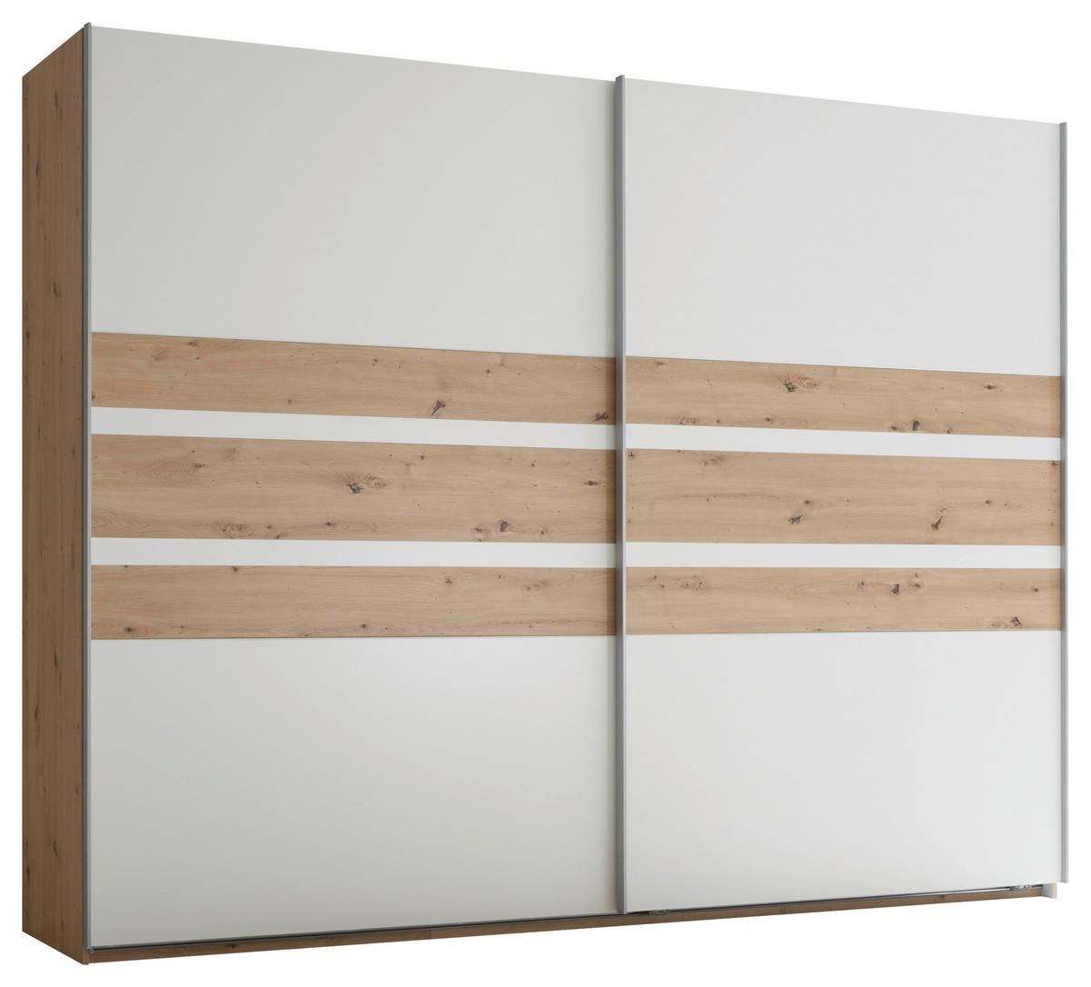 Schwebetürenschrank B: 270 cm Catania, Weiß/Eiche Artisan - Weiß/Eiche Artisan, MODERN, Holzwerkstoff (270/210/60cm) - Livetastic