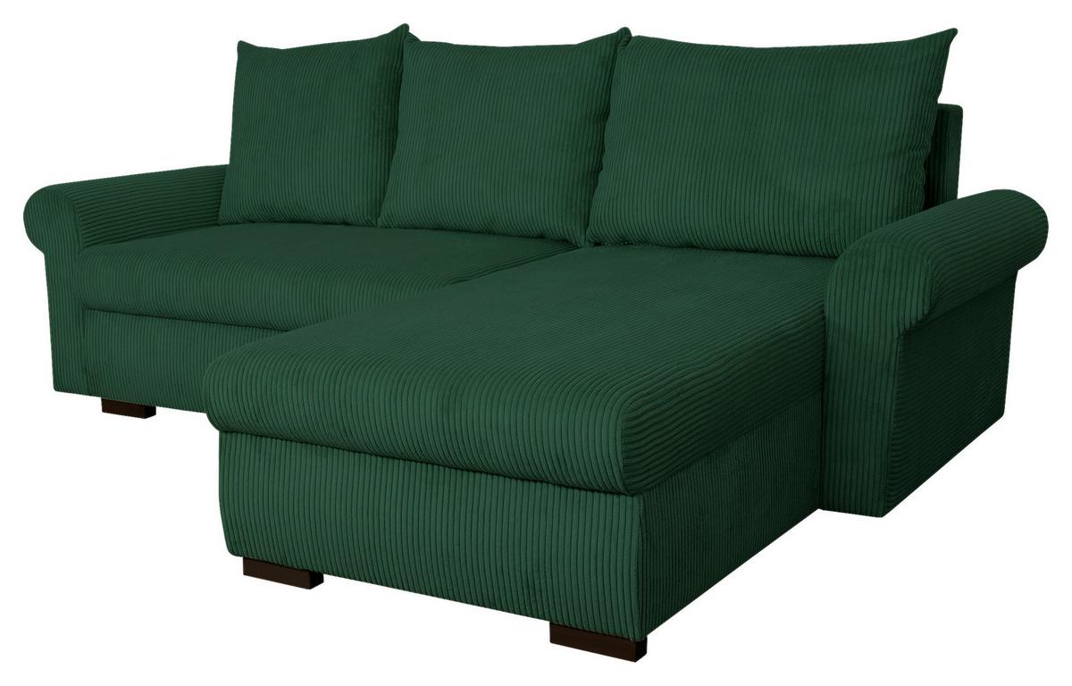 ECKSCHLAFSOFA Vasco, Dunkelgrün LF: 233x168 - Dunkelgrün/Schwarz, Trend, Textil (233/168cm)