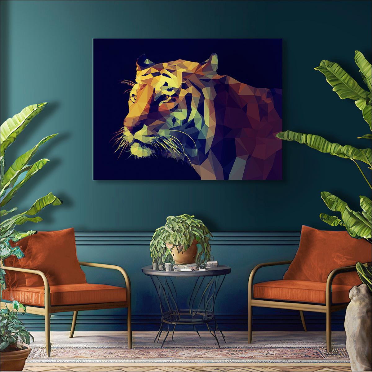 Leinwandbild Graphic Tiger Schwarz/Braun 116x84 cm - Gelb/Rot, MODERN, Holzwerkstoff (116/84cm)