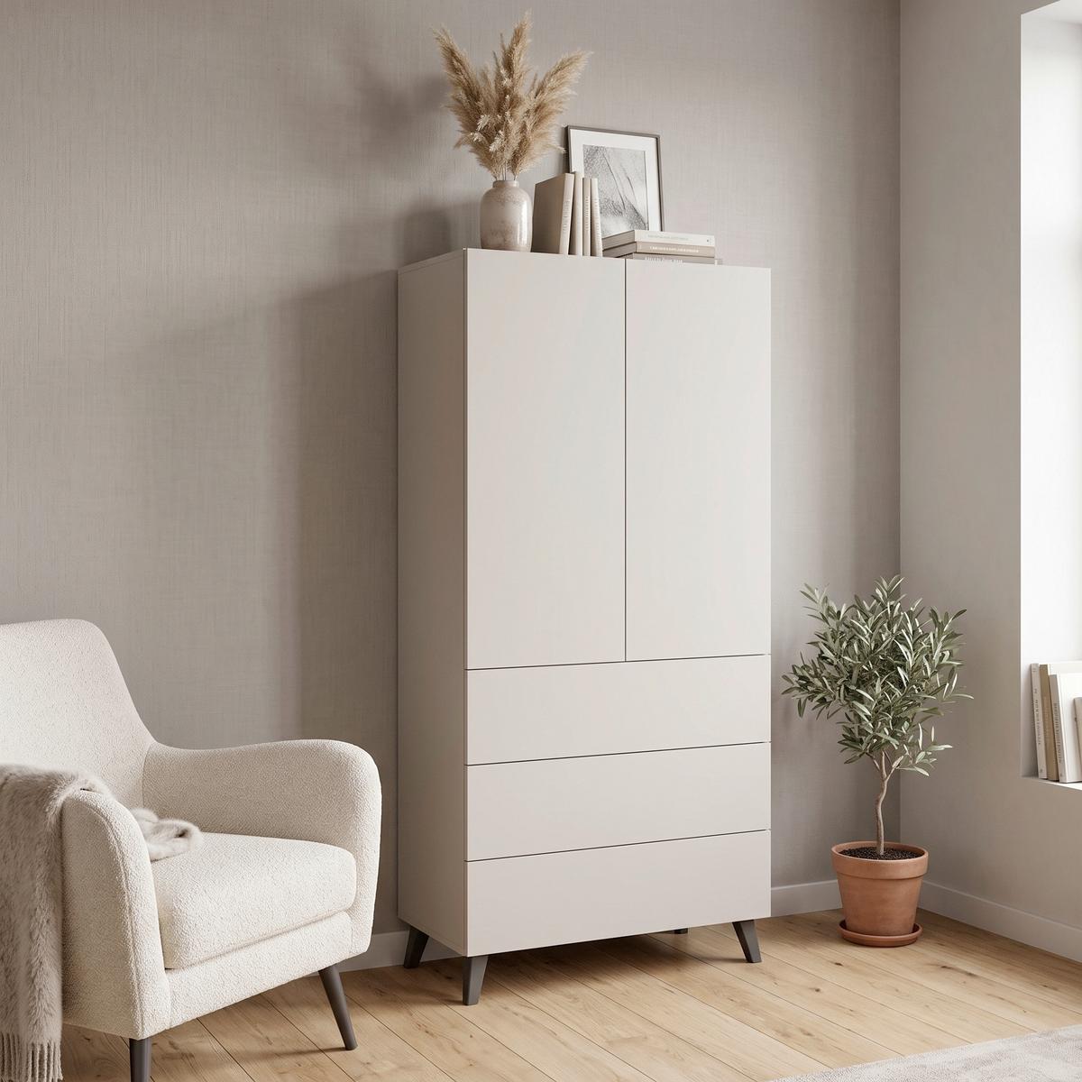 Highboard Phuket kaschmir B: 70cm - Kaschmir/Schwarz, Design, Holzwerkstoff (70/170/39cm) - P & B