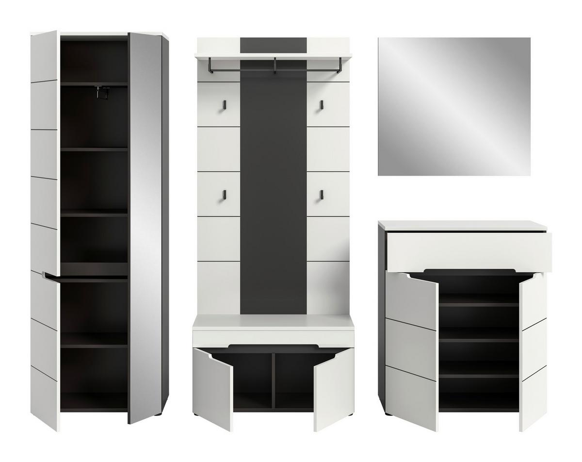 Garderobe Canu 5-Teilig Grau/Weiß B: 255 cm - Weiß/Grau, Design, Holzwerkstoff (255/190/37cm) - Livetastic