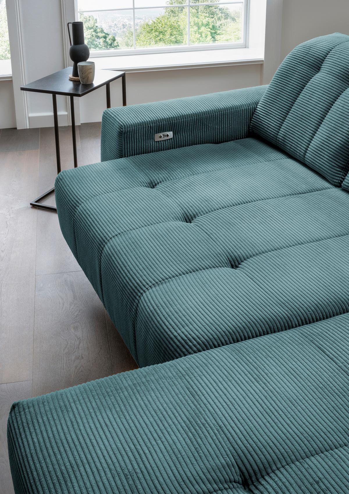 Ecksofa mit USB Anschluss Sano, Petrol, S: 261x200 cm - Petrol/Schwarz, MODERN, Textil (261/200cm) - Livetastic