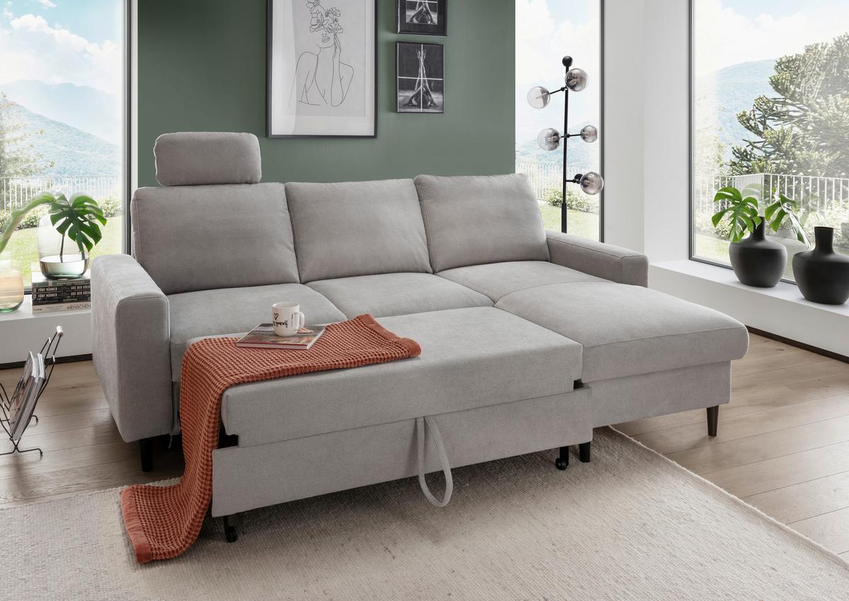 Eckschlafsofa Passione Grau S: 234x147 cm - Schwarz/Grau, MODERN, Textil (234/147cm) - Livetastic