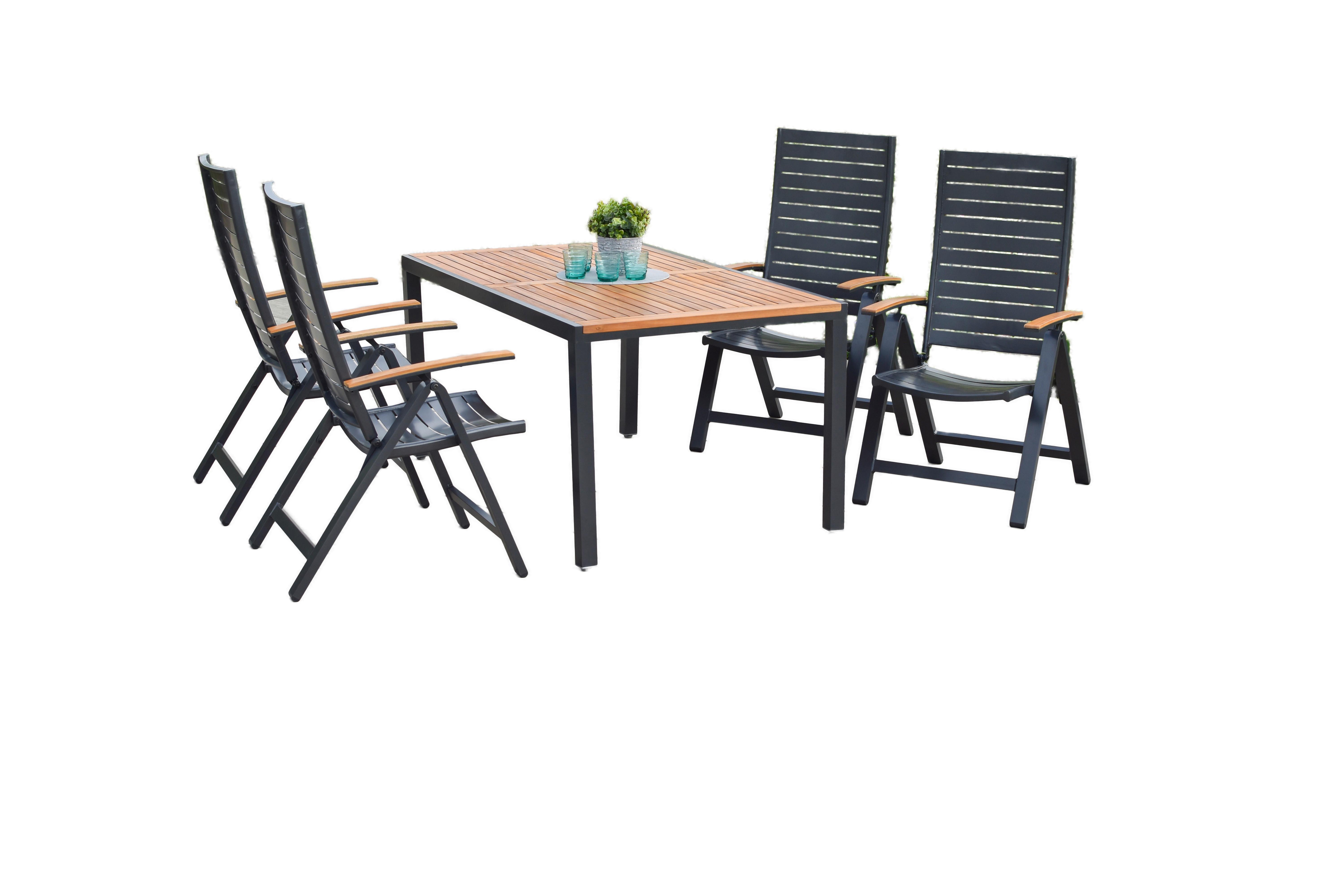 Gartenmöbel Set 5-tlg Astros Aus Akazienholz/metall - Graphitfarben/Naturfarben, MODERN, Holz/Metall - Gardenson