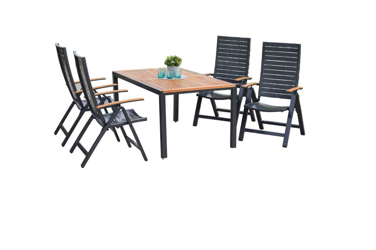 Gartenmöbel Set 5-Tlg Astros Aus Akazienholz/Metall - Graphitfarben/Naturfarben, MODERN, Holz/Metall - Gardenson