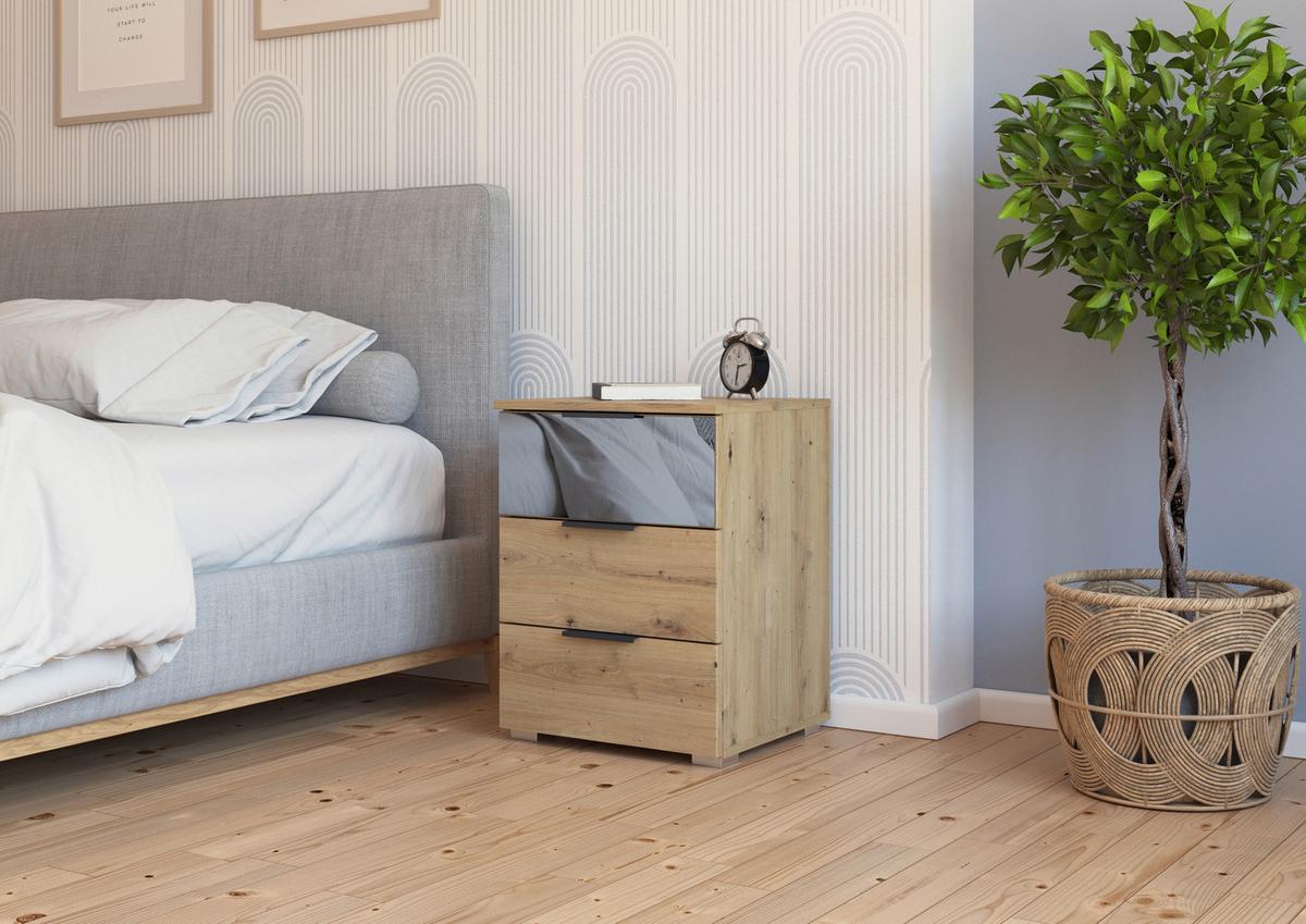 Nachtkästchen Skyla Eiche Artisan Dekor, H: 61 cm - Alufarben/Eiche Artisan, MODERN, Glas/Holzwerkstoff (40/61/42cm) - Rauch Möbel