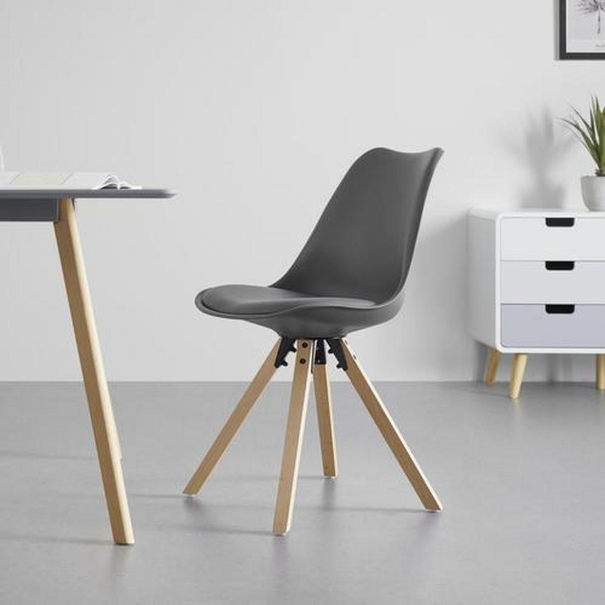 Jedálenská stolička RICKY šedá - farba buka/sivá, Modern, drevo/textil (48/85/57,4cm) - Bessagi Home
