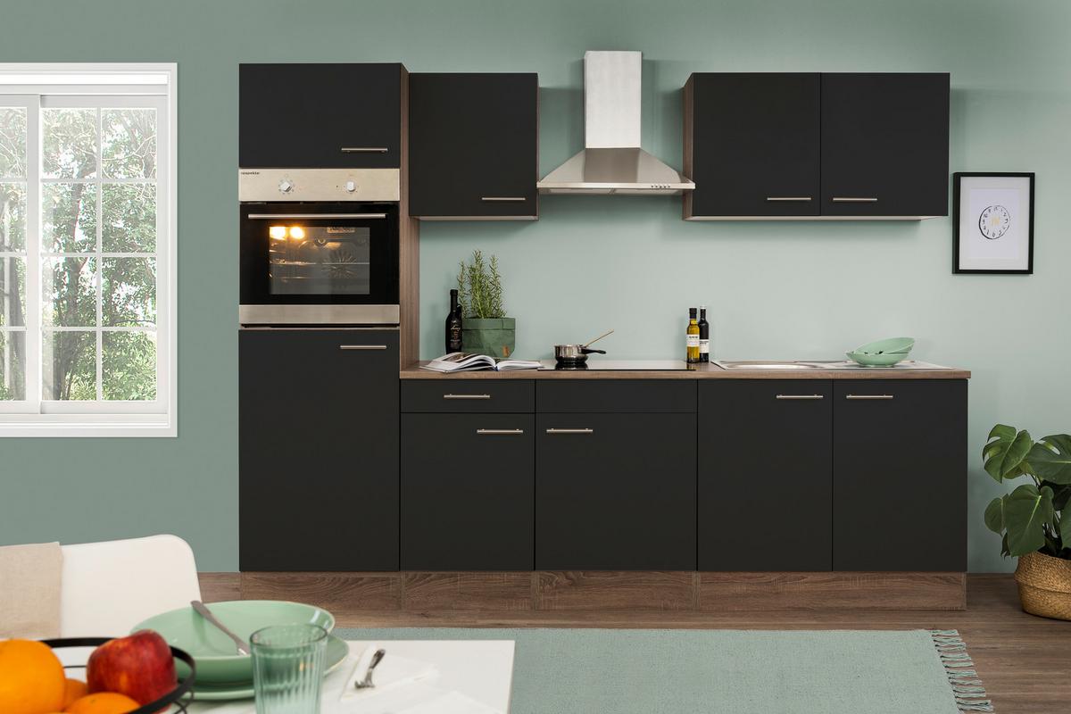 Küchenzeile ohne Geräte B: 270 cm Schwarz/Eiche Dekor - Eichefarben/Schwarz, Basics, Holzwerkstoff (270/205/60cm) - Respekta