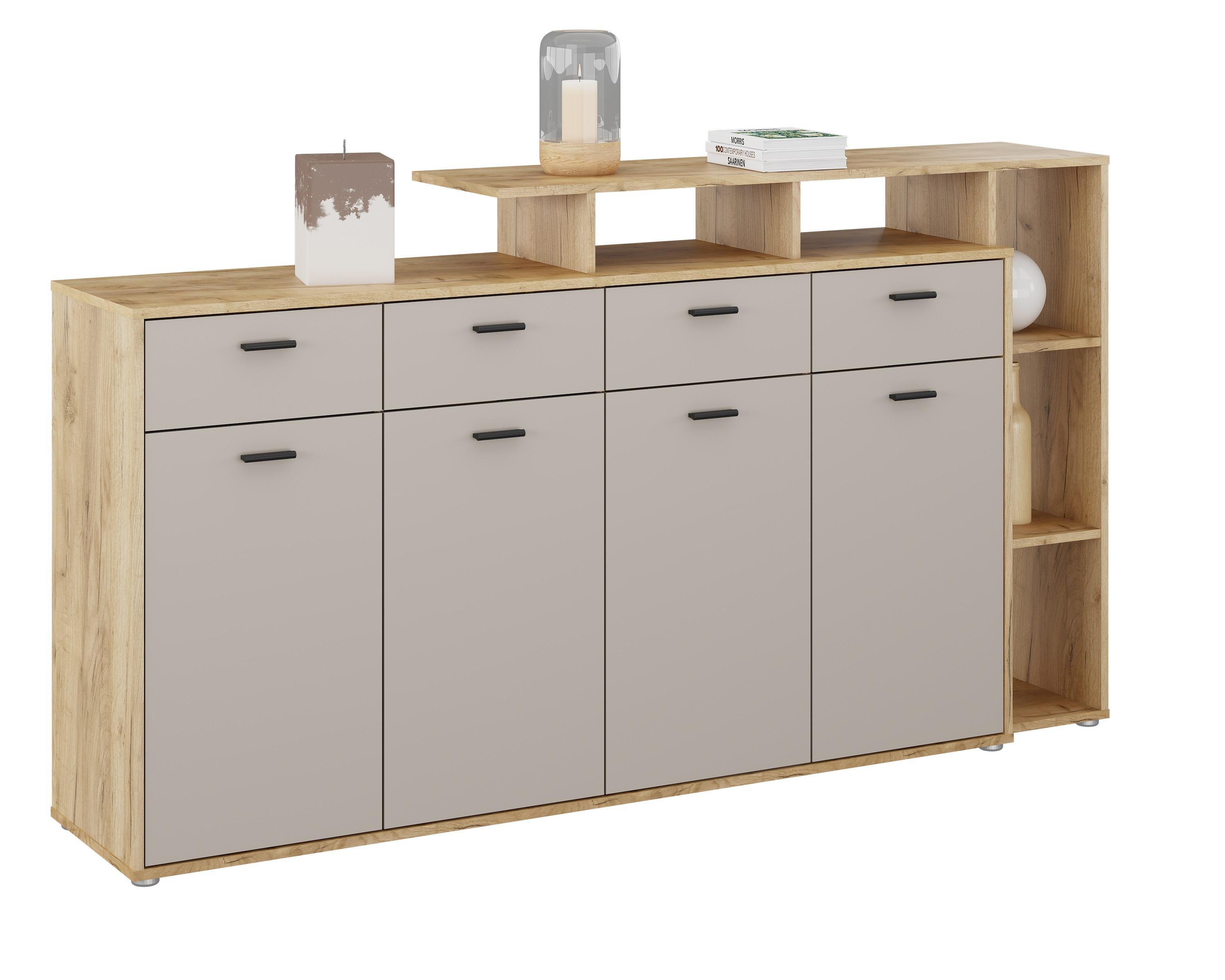 KOMODA TOM 4 - barvy dubu/černá, Moderní, dřevo/plast (190/105/40cm)