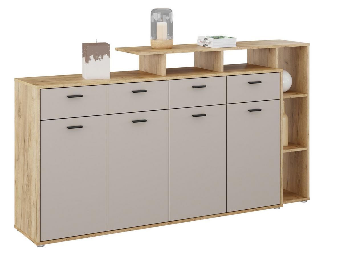 KOMODA TOM 4 - barvy dubu/černá, Moderní, dřevo/plast (190/105/40cm)