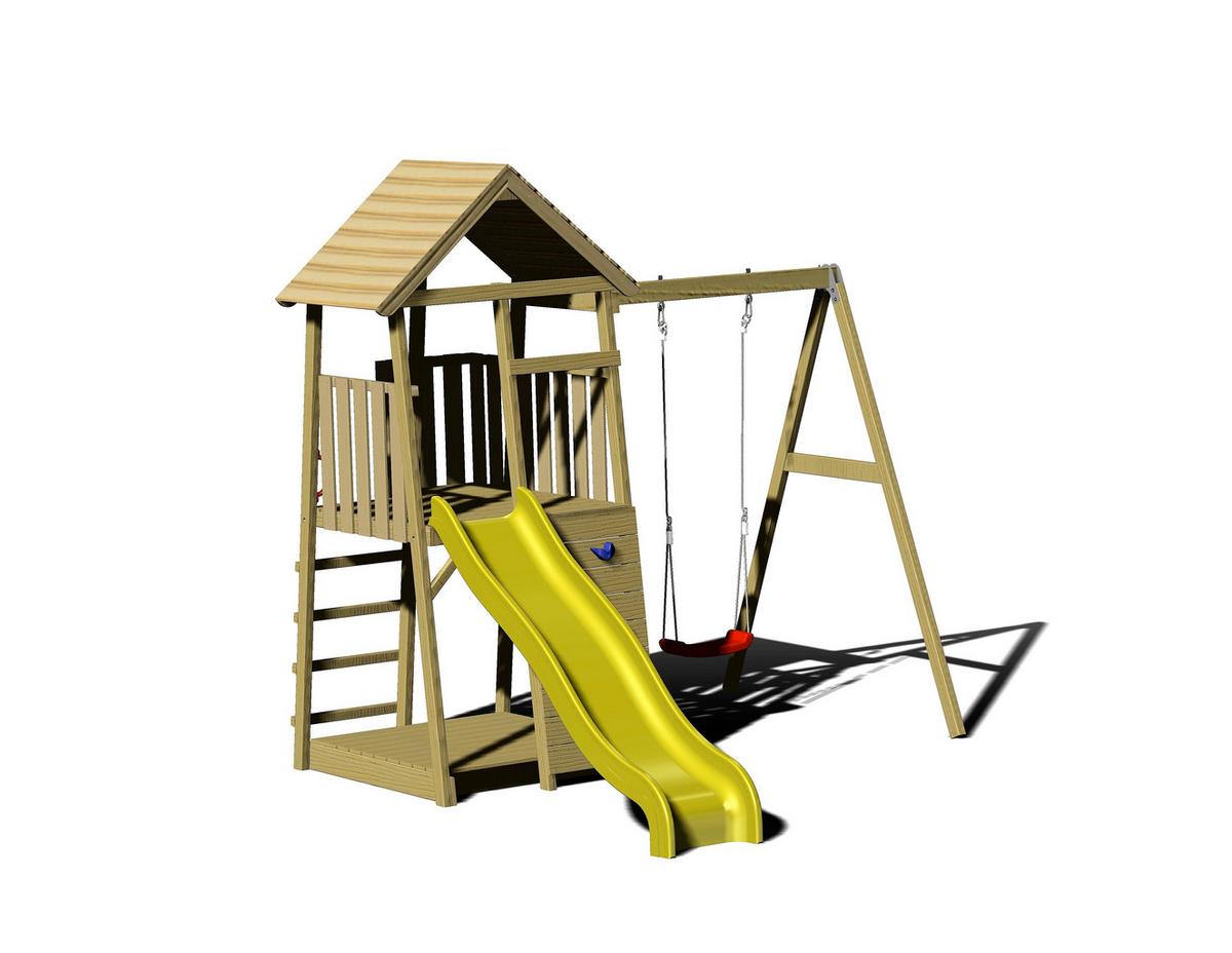 Spielturm Wtj3 - Gelb/Naturfarben, KONVENTIONELL, Holz (270/270/280cm)