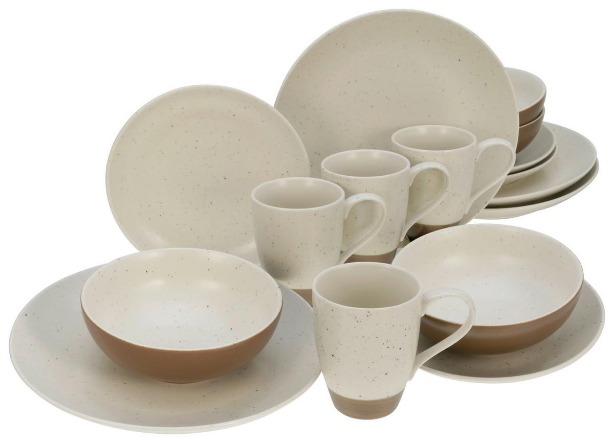Kombiservice Dunes Keramik 4 Personen Geschirr Set - Terracotta/Weiß, Trend, Keramik (34/32/33cm) - Creatable