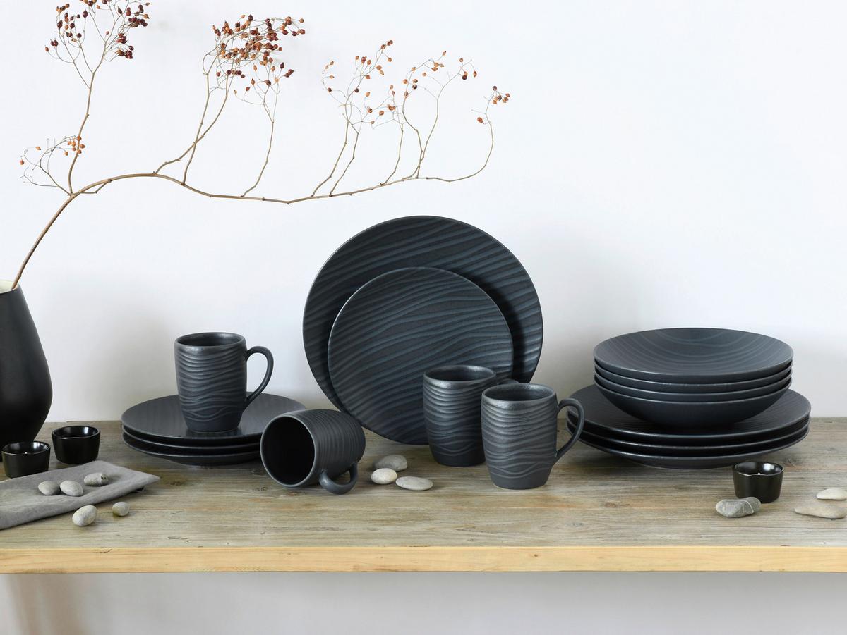 Kombiservice Waves Anthrazit 16--Teilig - Anthrazit, Basics, Keramik - Creatable