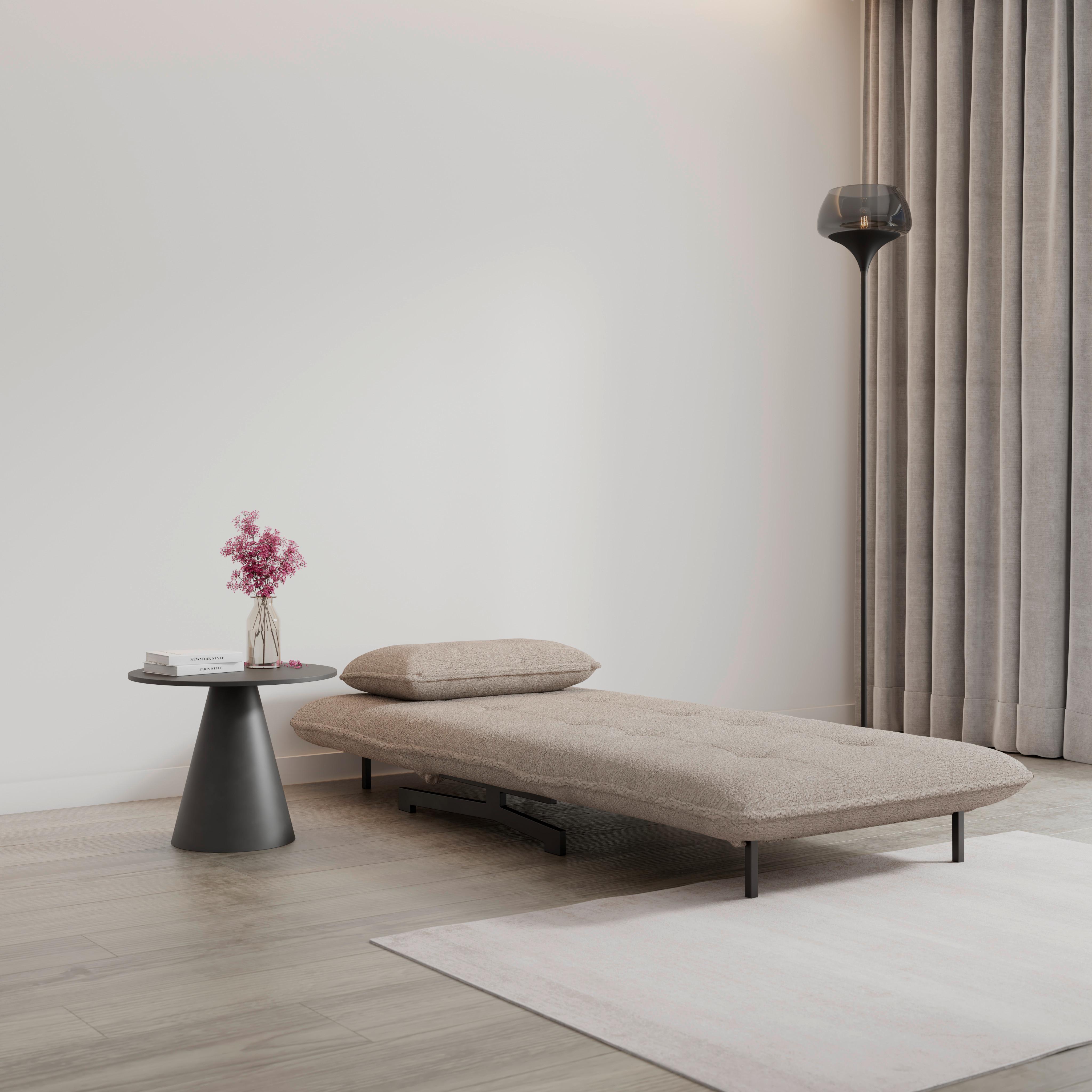 Rozkladacie kreslo LUNA, béžové buklé, max.120 kg - čierna/béžová, Modern, kov/textil (92/40/66cm) - Bessagi Home