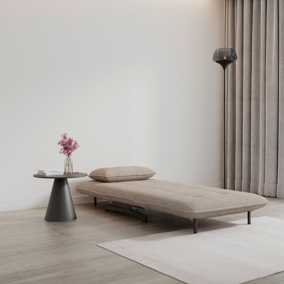 Rozkladacie kreslo LUNA, béžové buklé, max.120 kg - čierna/béžová, Modern, kov/textil (92/40/66cm) - Bessagi Home