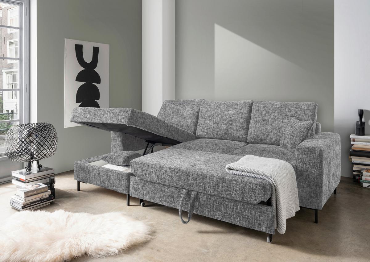 Eckschlafsofa Zona Silberfarben S: 143x237 Cm - Silberfarben/Schwarz, KONVENTIONELL, Textil (143/237cm) - Livetastic