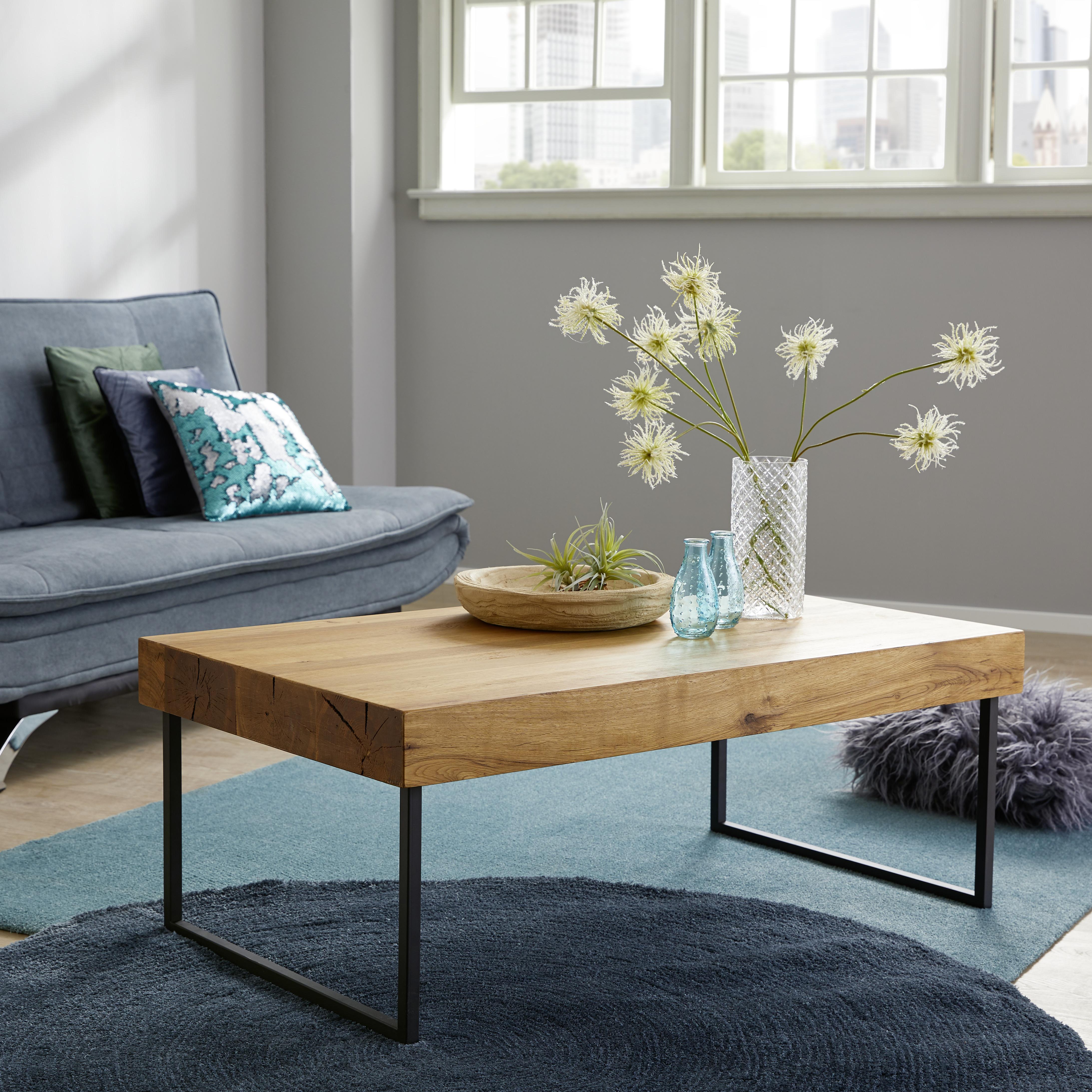 Couchtisch Wildeiche Dekor Oliver Schwarz - Eichefarben/Schwarz, MODERN, Holzwerkstoff/Metall (110/42/65cm)