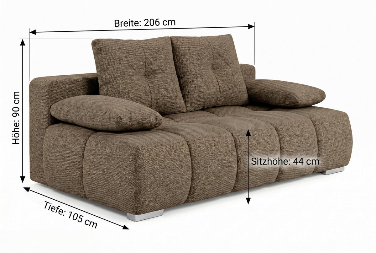 Boxspringová pohovka BUBBLE, sivohnedá - čierna/chrómová, Trend, kompozitné drevo/textil (206/90/105cm) - Luca Bessoni