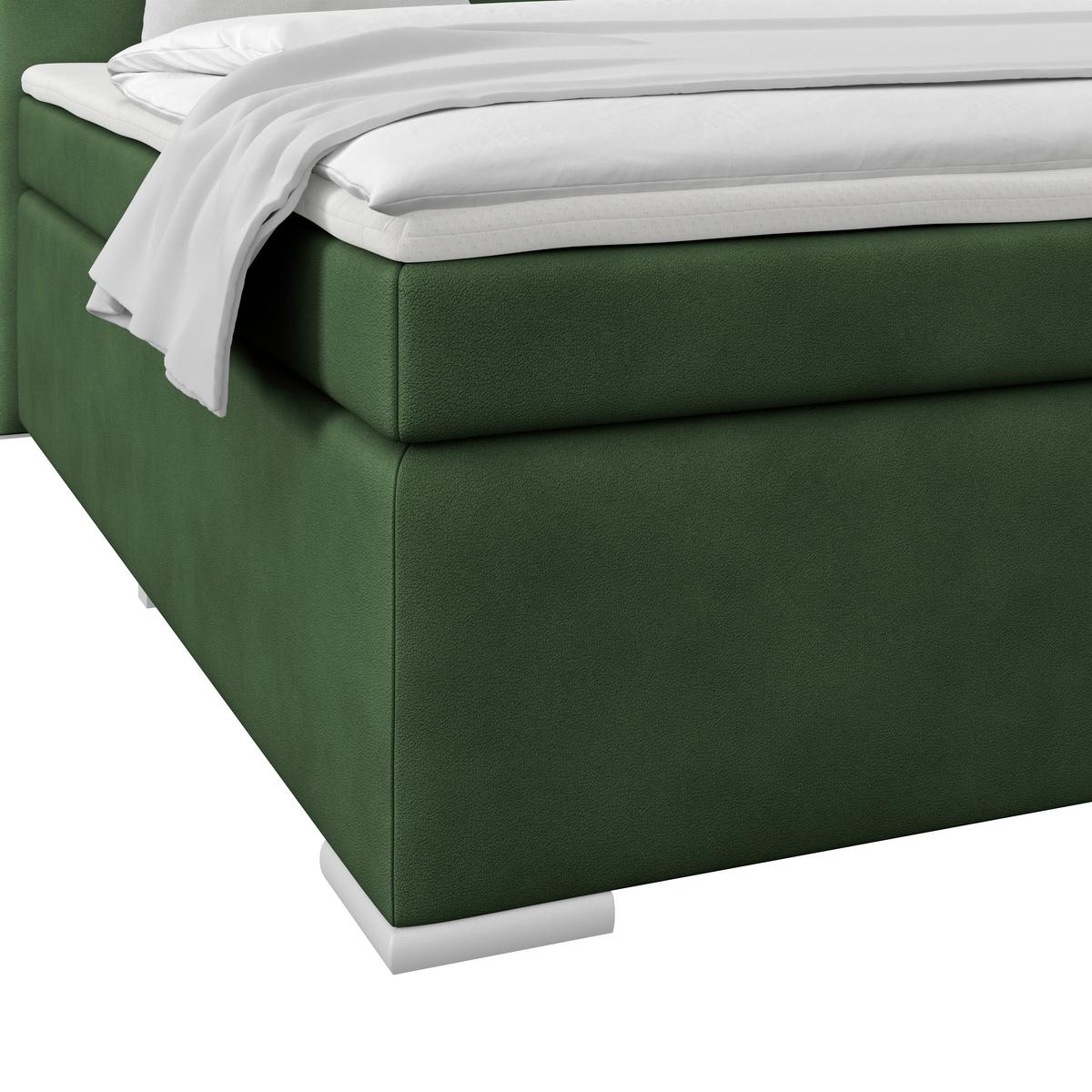 Boxspringbett Mira Boucle Dunkelgrün,lf:160x200cm - Dunkelgrün/Perlmutt, KONVENTIONELL, Holz/Textil (160/200cm)