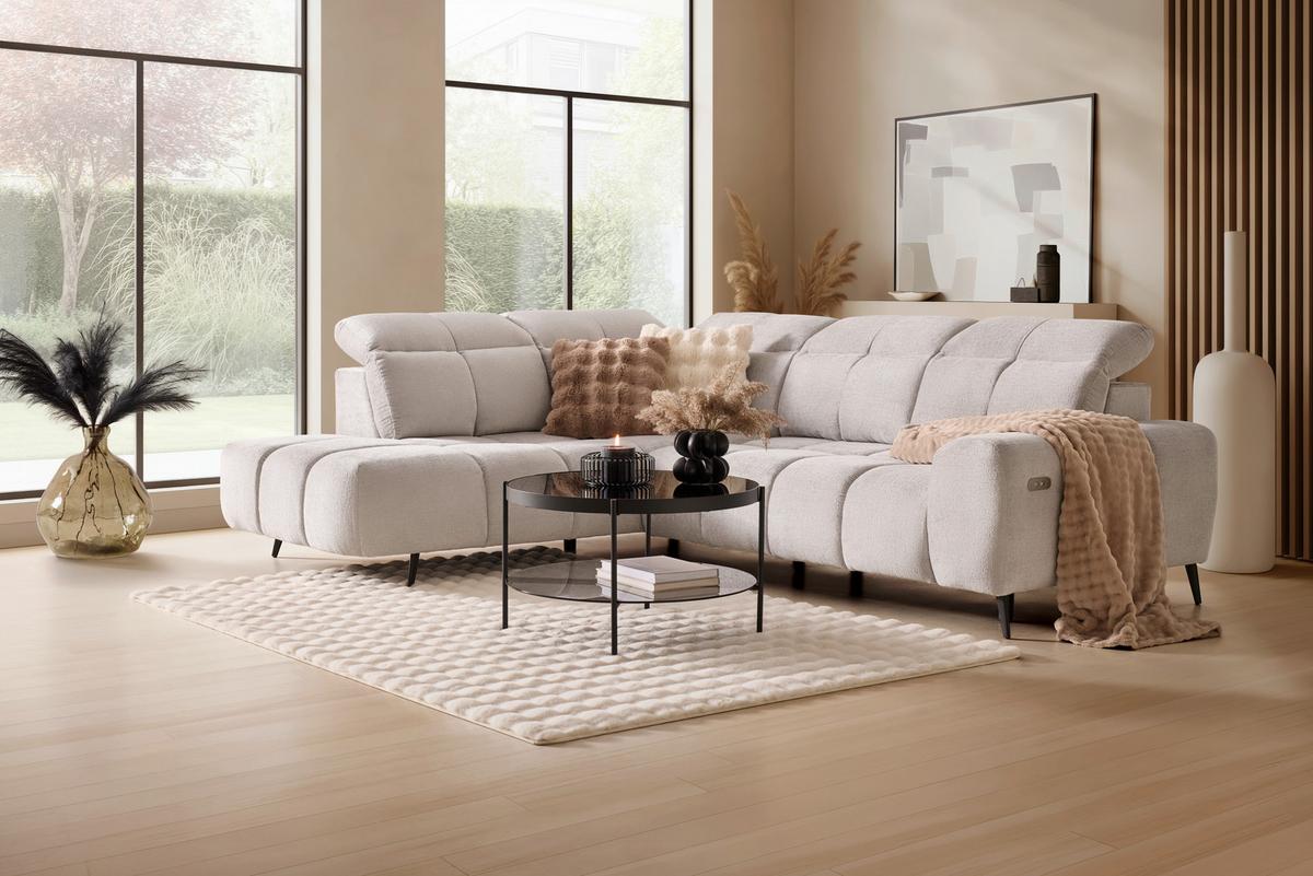 Elektrická sedačka SILVIO, levá, světle šedá - černá/světle šedá, Moderní, kov/textil (225/275cm) - Mömax