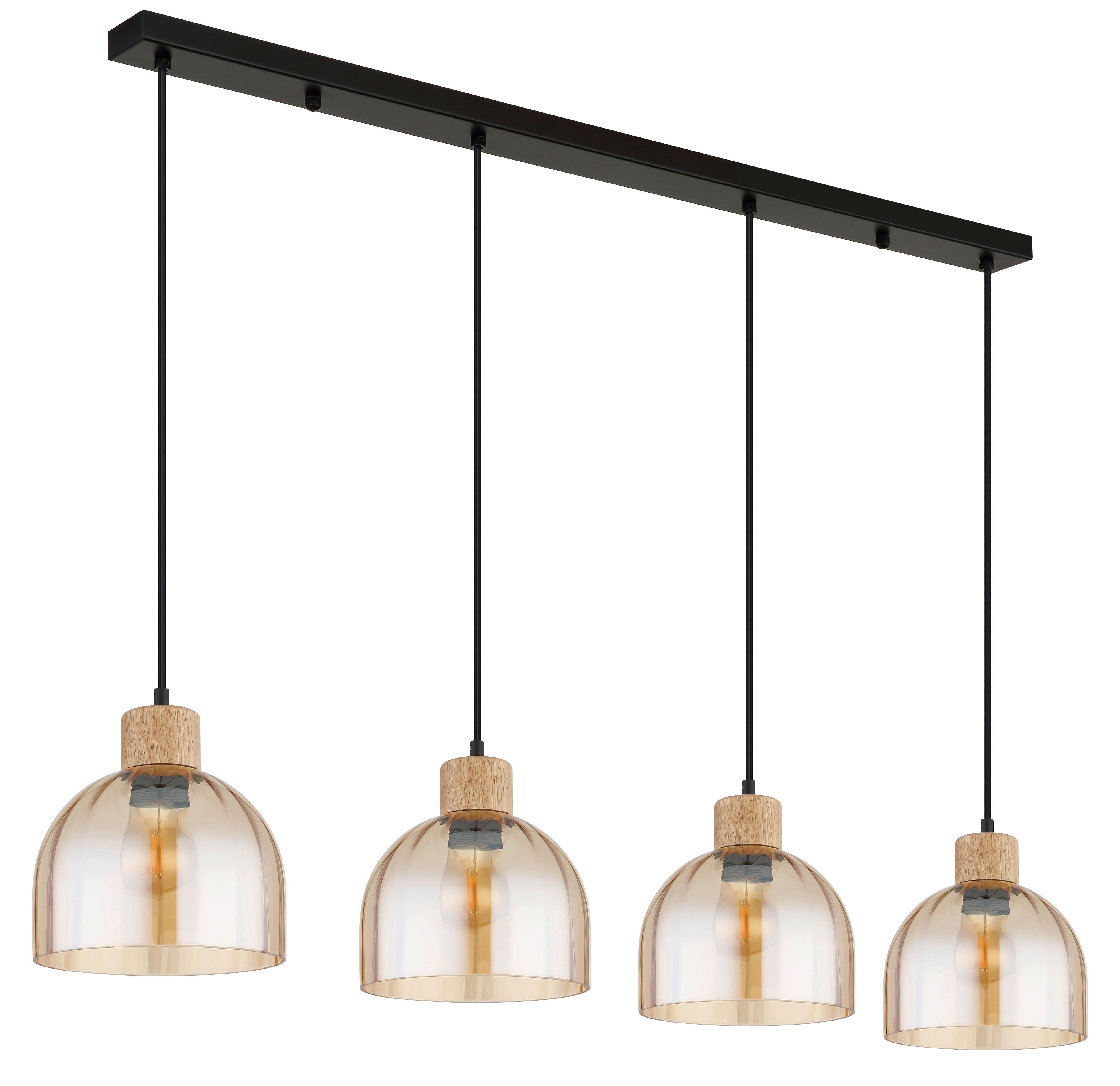 HÄNGELEUCHTE Braun, Schwarz, ca. 113x20 cm - Bernsteinfarben/Schwarz, Design, Glas/Holz (113/20cm) - Globo