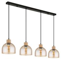 HÄNGELEUCHTE Braun, Schwarz, ca. 113x20 cm - Bernsteinfarben/Schwarz, Design, Glas/Holz (113/20cm) - Globo