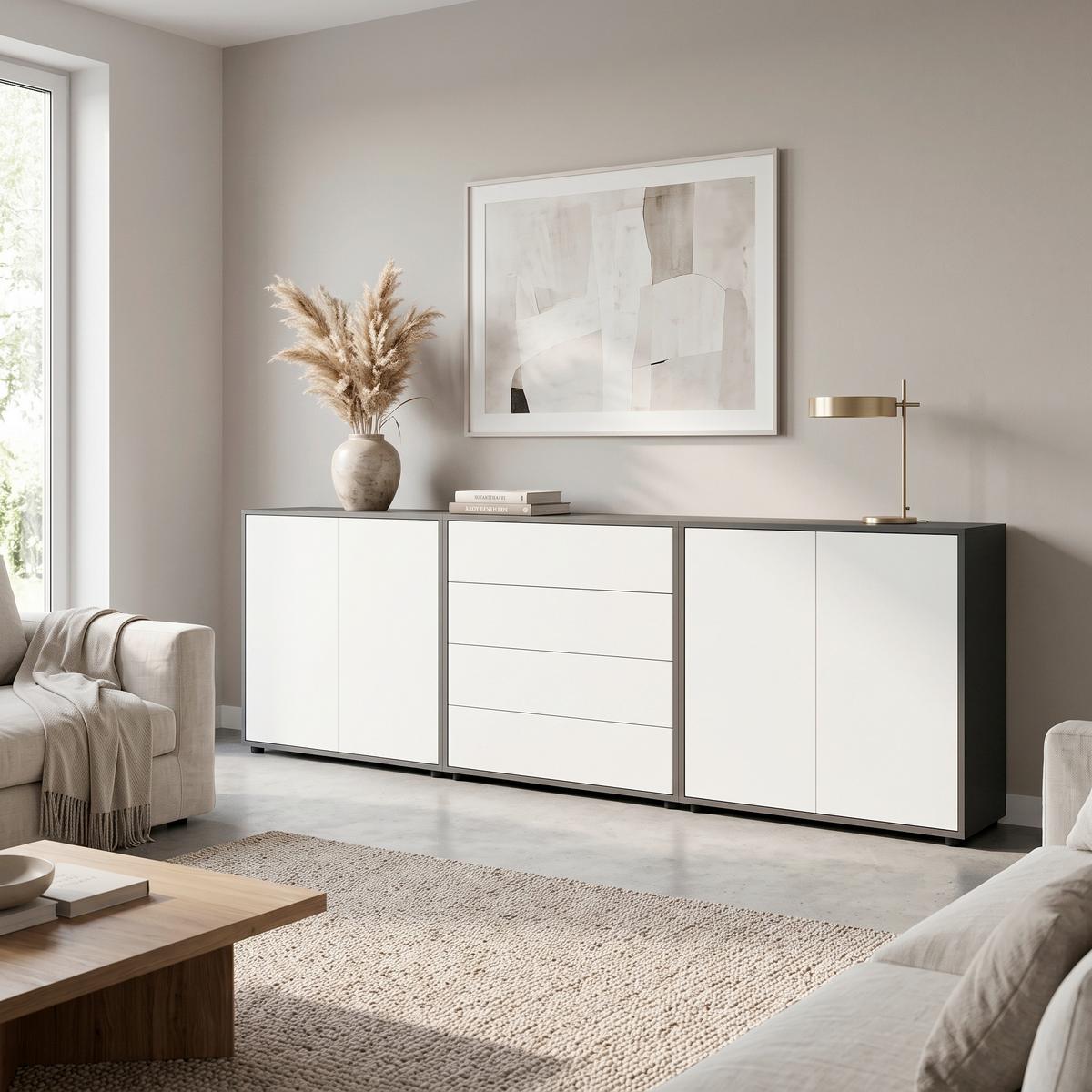 SIDEBOARD Mailand5B:237cm Weiß/Anthrazit - Anthrazit/Schwarz, MODERN, Holzwerkstoff (237/73/33cm) - MID.YOU