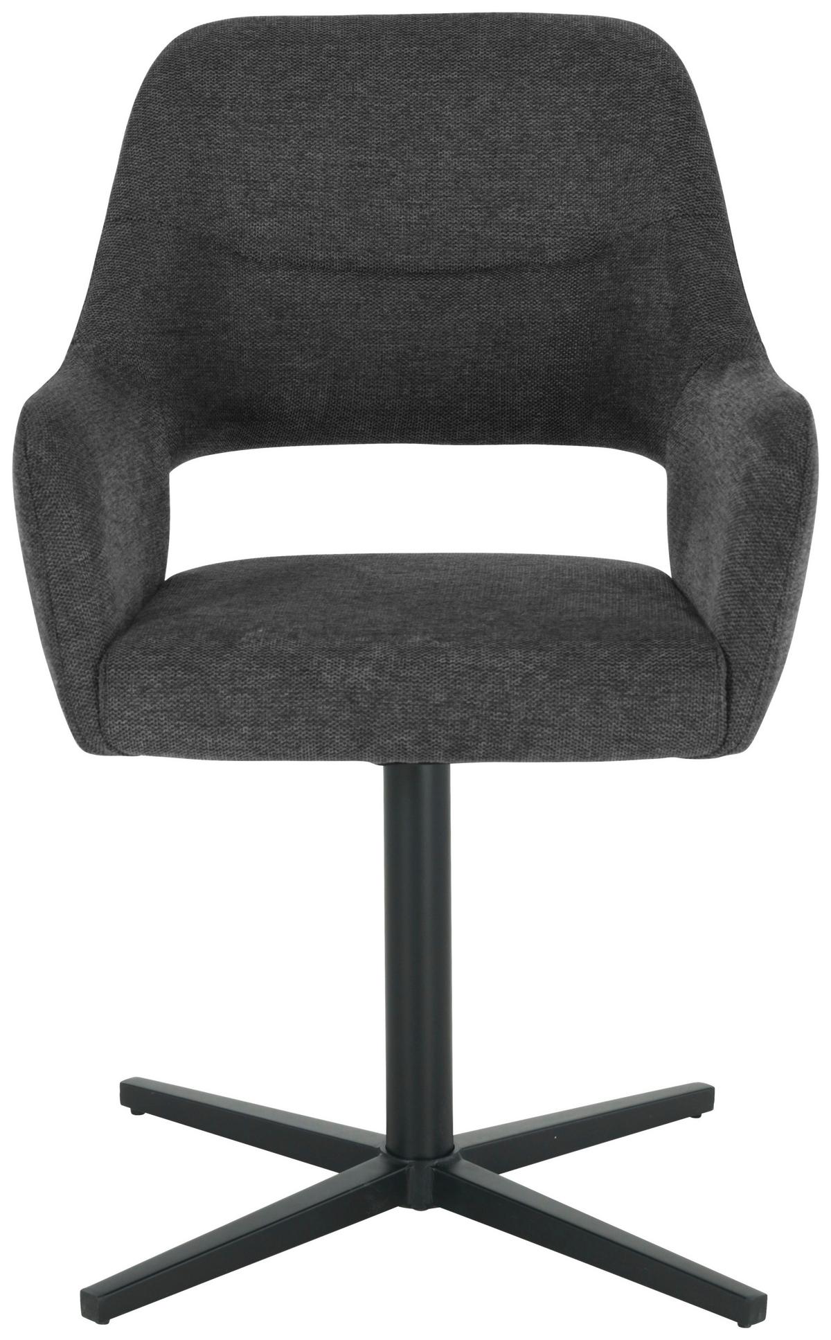 Armlehnstuhl Salin drehbar Leinenoptik Grau, B: 56 cm - Dunkelgrau/Schwarz, Trend, Holz/Textil (56/86/63cm)