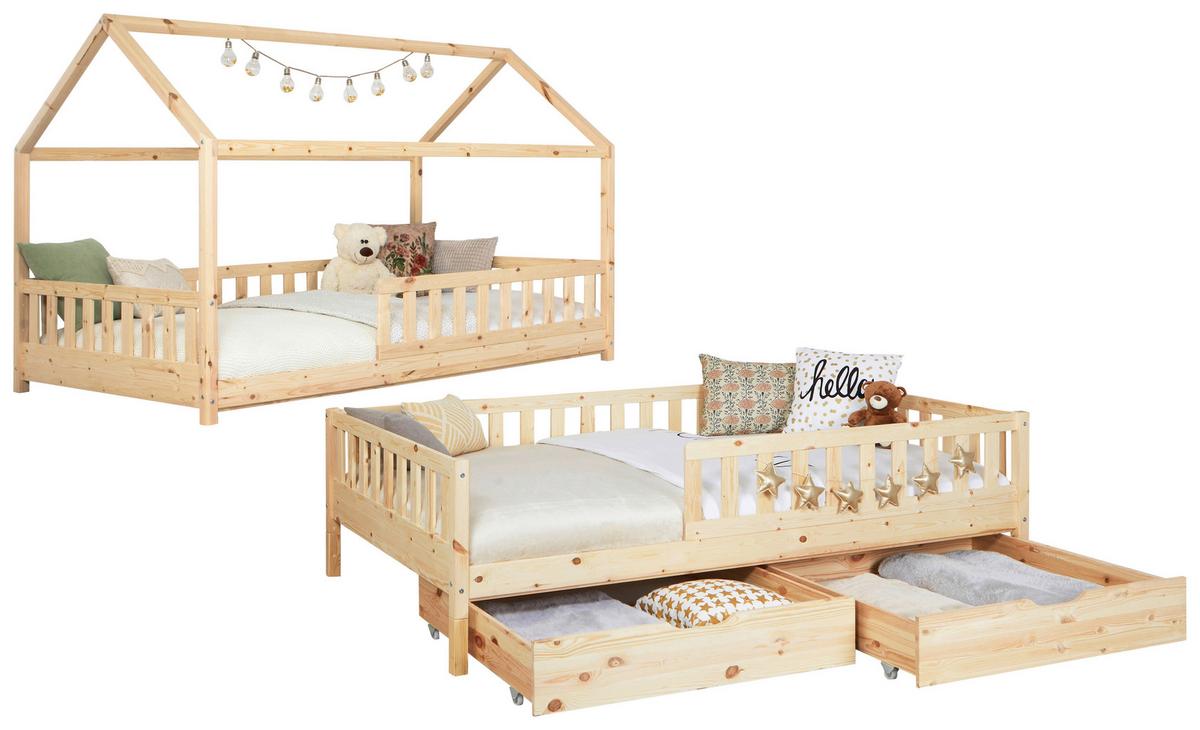 Bodenbett 140/200 Cm Naturfarben Inkl. Laden - Naturfarben, MODERN, Holz (140/200cm) - MID.YOU