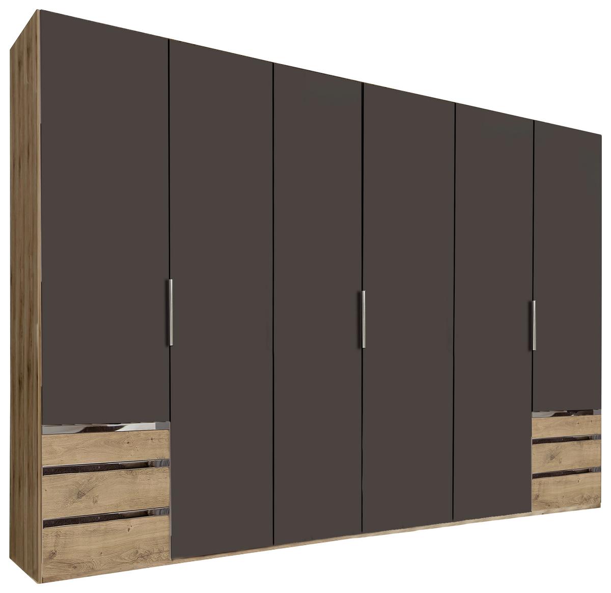 Drehtürenschrank mit Laden 300cm Level 36a, Graphit/Eiche - Plankeneiche/Eichefarben, MODERN, Holzwerkstoff (300/216/58cm) - MID.YOU