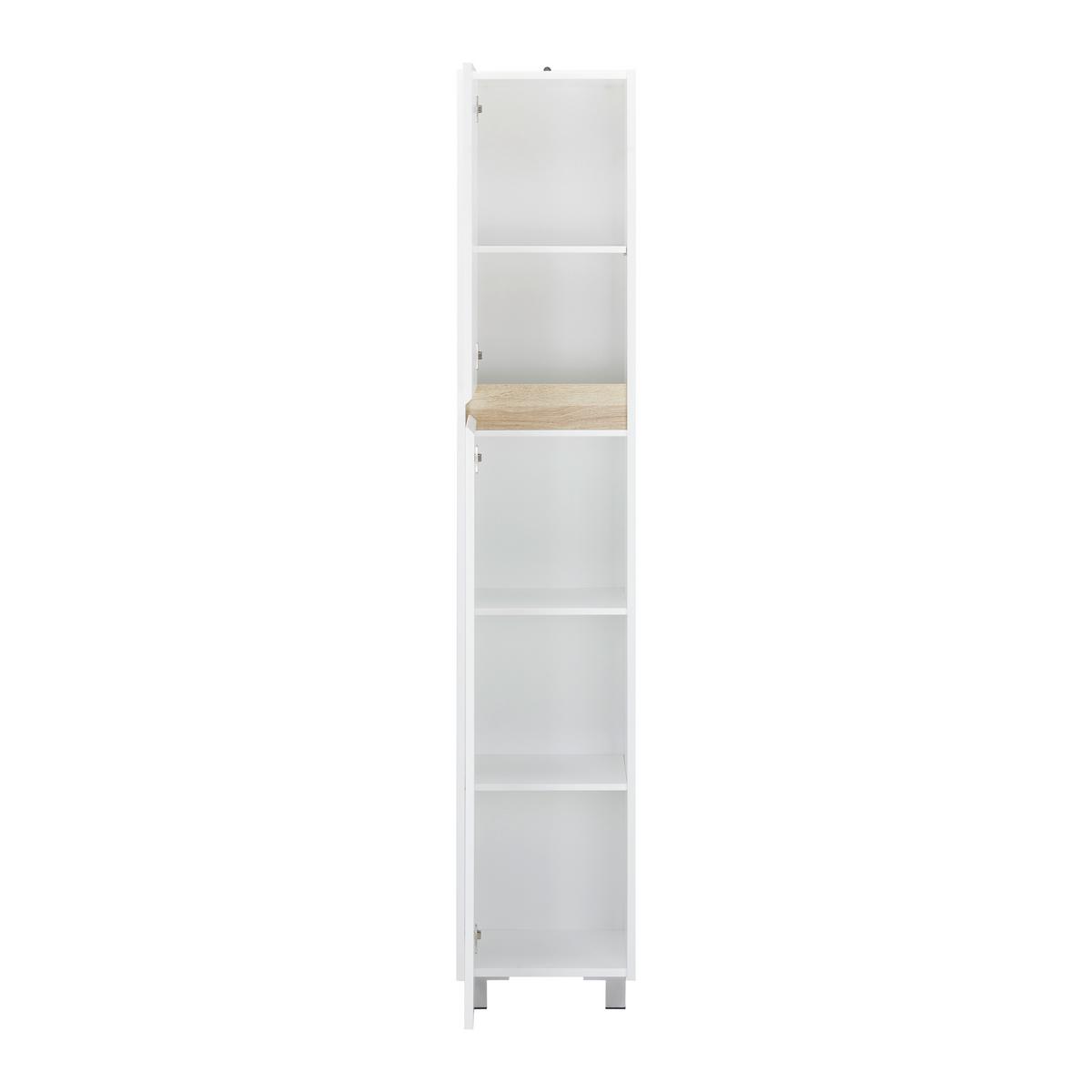 Vysoká skrinka MASSIMO biela/borovica - biela/strieborná, Modern, plast (33/175/30cm) - Bessagi Home