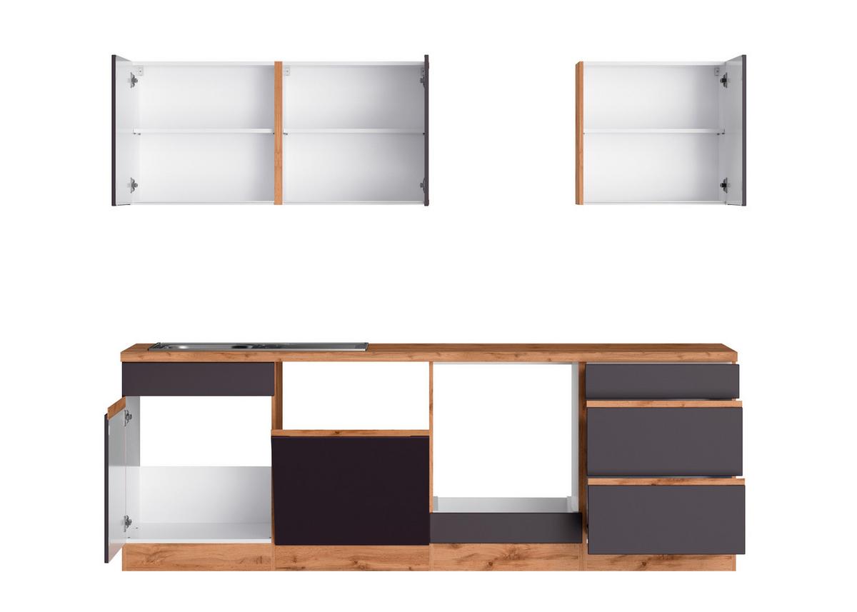 Küchenzeile Turin ohne Geräte B: 240cm Grau/Wotaneiche Dekor - Eiche Wotan/Grau, Design, Holzwerkstoff (240cm) - Held