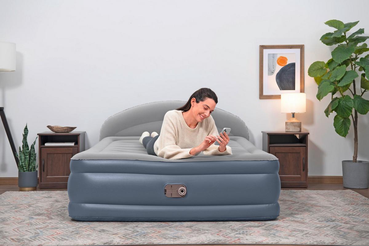 Luftbett Leon 229x152x84 cm Bis 300kg, inkl. Pumpe - Dunkelblau/Grau, KONVENTIONELL, Kunststoff/Metall (229/152/84cm) - Bestway