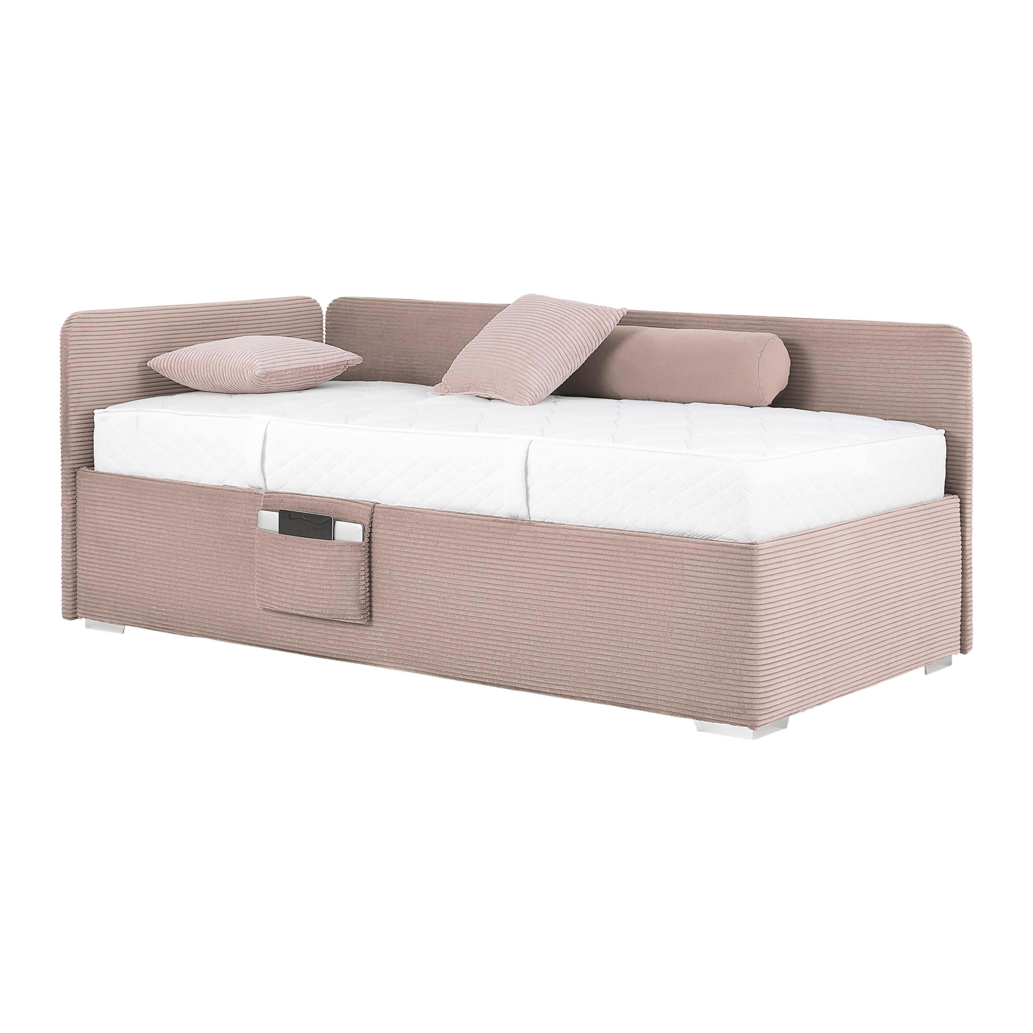 Posteľ Remi s bočnicami 90x200, poťah ružový - pink/prírodná farba, Konventionell, drevo/textil (90/200cm)