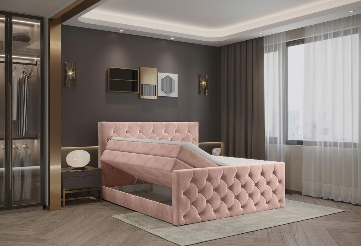 Boxspringbett Swing 14 Altrosa 140x200 Cm H2 - Beige/Schwarz, ROMANTIK / LANDHAUS, Textil (140/200cm) - James Wood