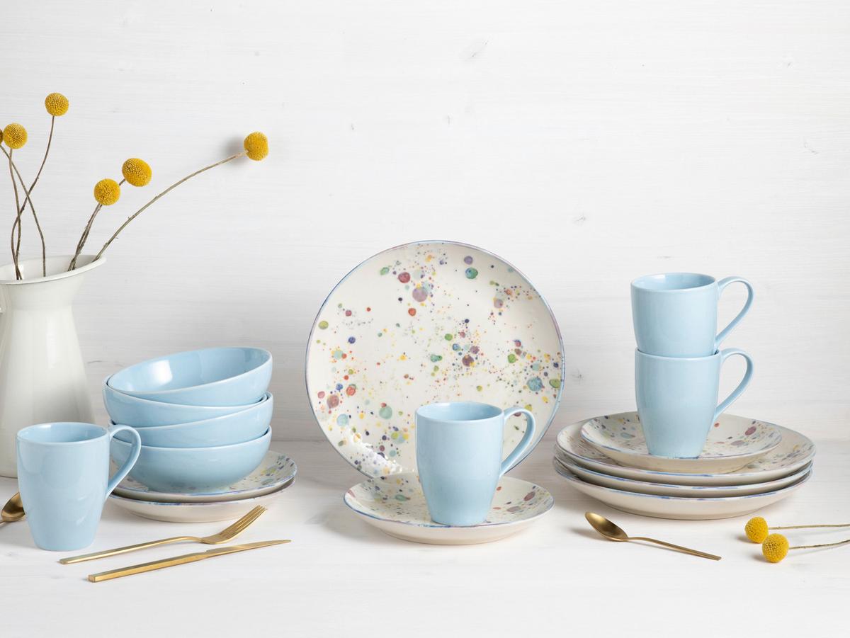 KOMBINOVANÝ SERVIS CANDY DROPS BUNT - svetlomodrá/biela, Basics, keramika - Creatable