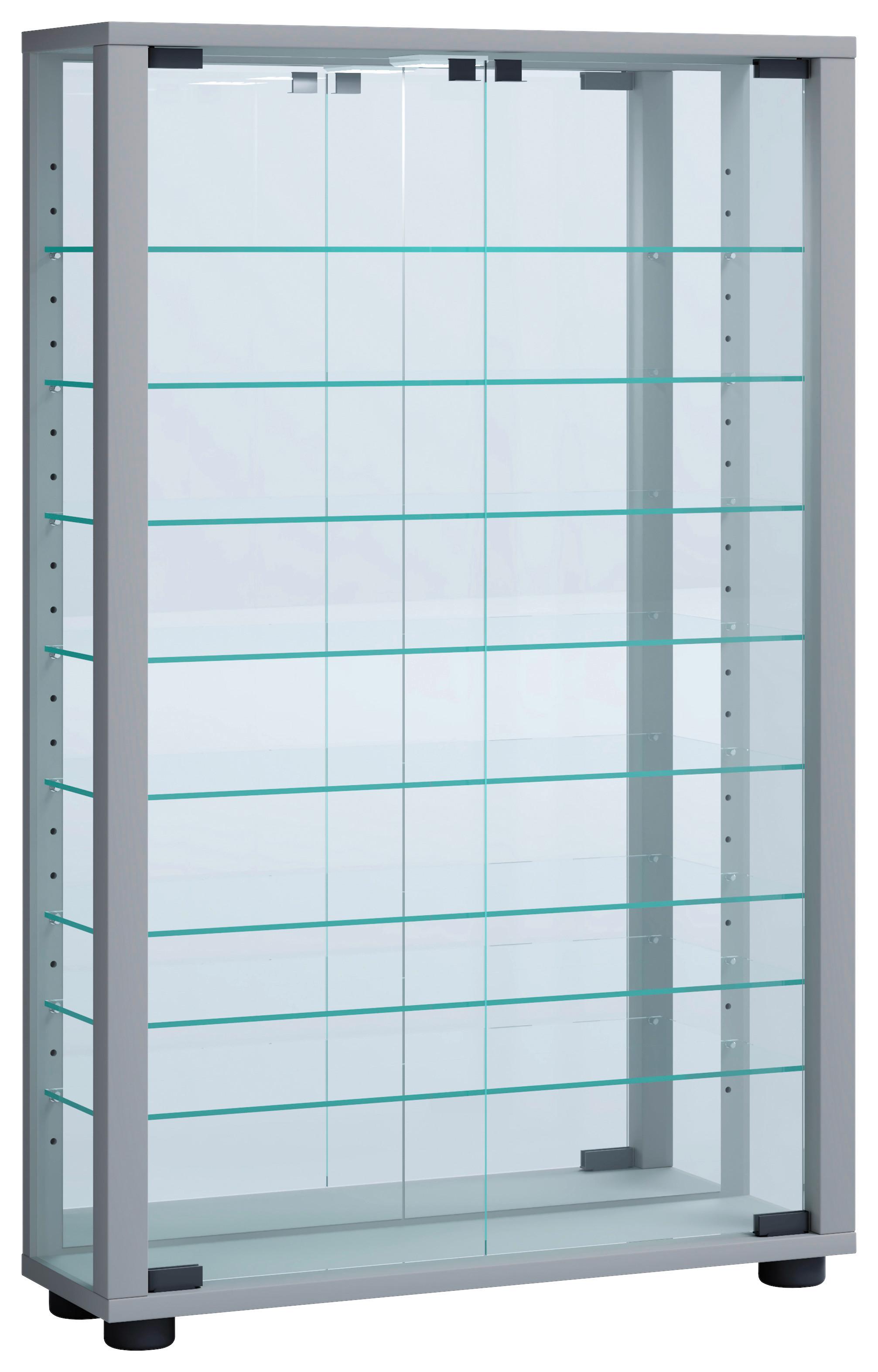 VITRINE Lumo Silberfarben B: 59 cm - Silberfarben/Schwarz, MODERN, Glas/Holzwerkstoff (59/91,3/18cm) - MID.YOU