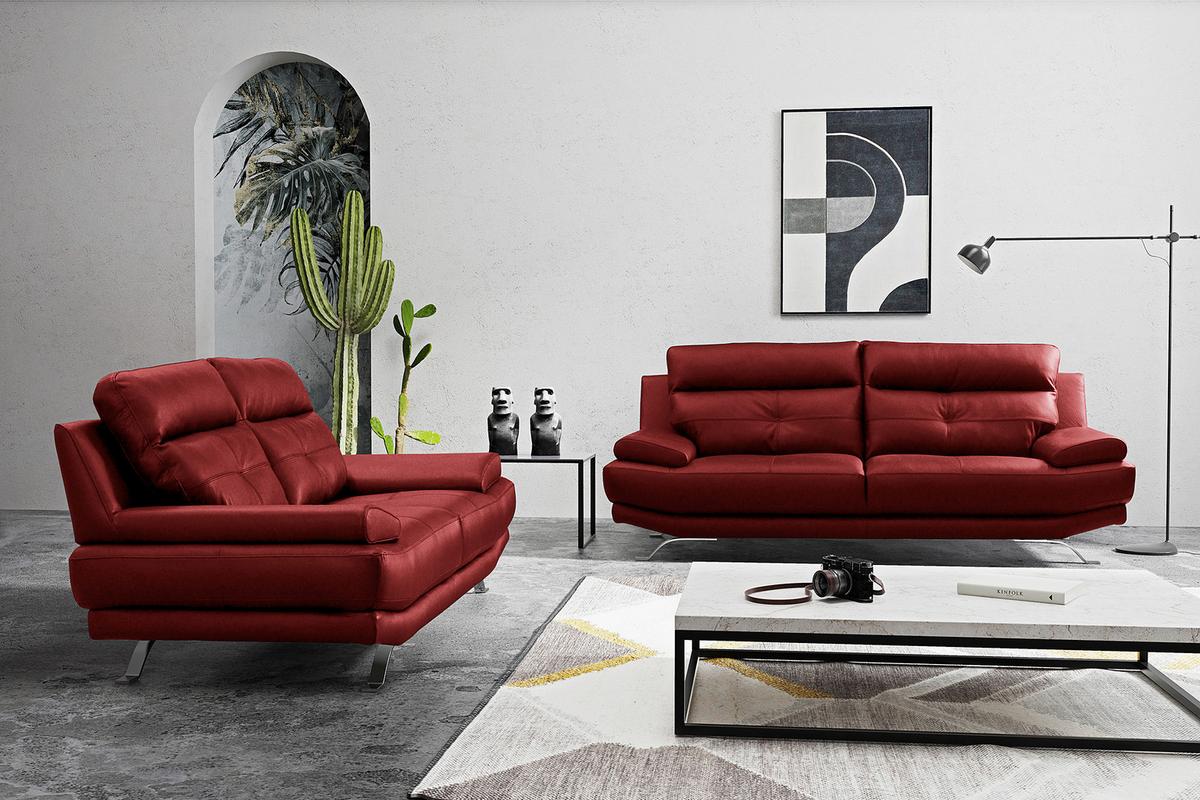 2-sitzer-sofa Derby Echtleder Rot B: 185 Cm - Chromfarben/Rot, Design, Leder (185/92/99cm) - Livetastic
