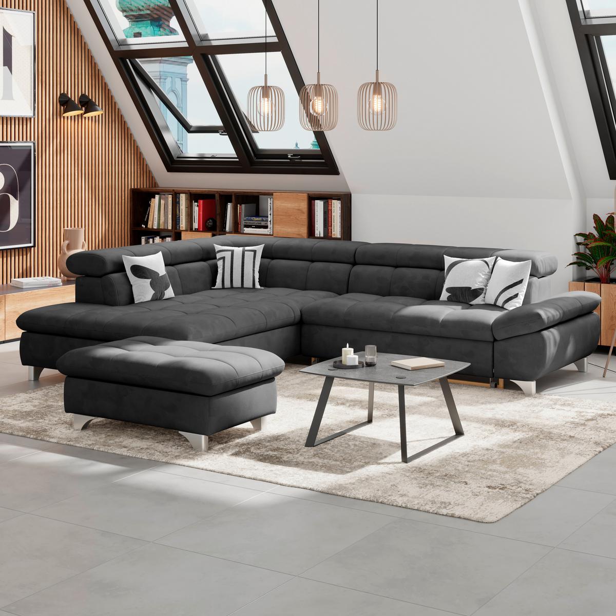 Ecksofa Gemini Schwarz, B: 234cm - Chromfarben/Anthrazit, KONVENTIONELL, Textil (234/312cm)