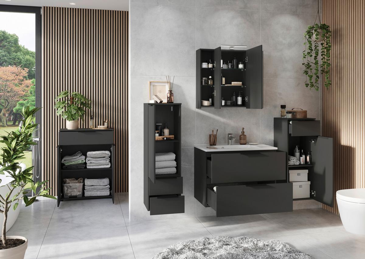 Unterschrank Crandon Graphitfarben, B:71 cm - Schwarz/Graphitfarben, MODERN, Holzwerkstoff (71/95/34cm) - Germania