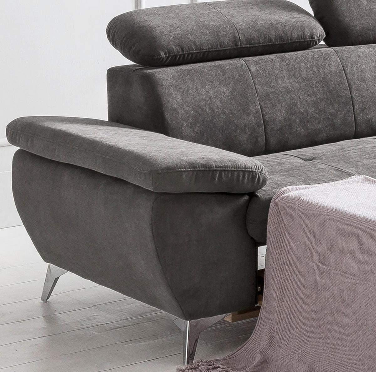 Ecksofa Mit Schlaffunktion Gisele Und Bettkasten Grau - Chromfarben/Grau, KONVENTIONELL, Textil (256/209cm) - Livetastic