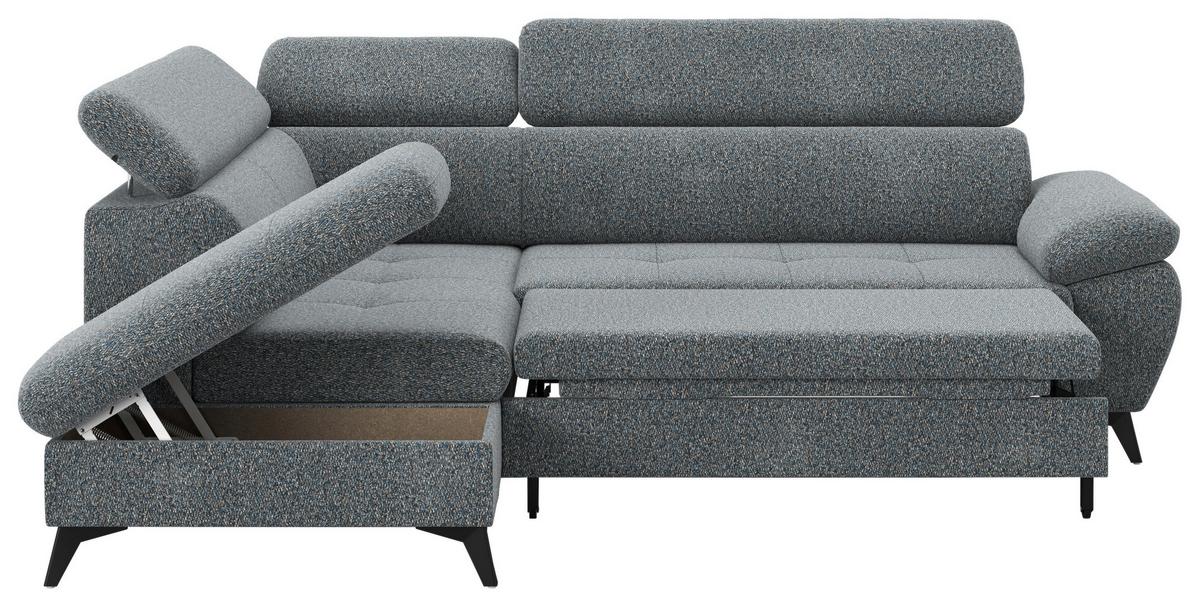 Ecksofa mit Bettfunktion Hudson, Chenille grau - Schwarz/Grau, KONVENTIONELL, Textil (207/256cm) - Sembella